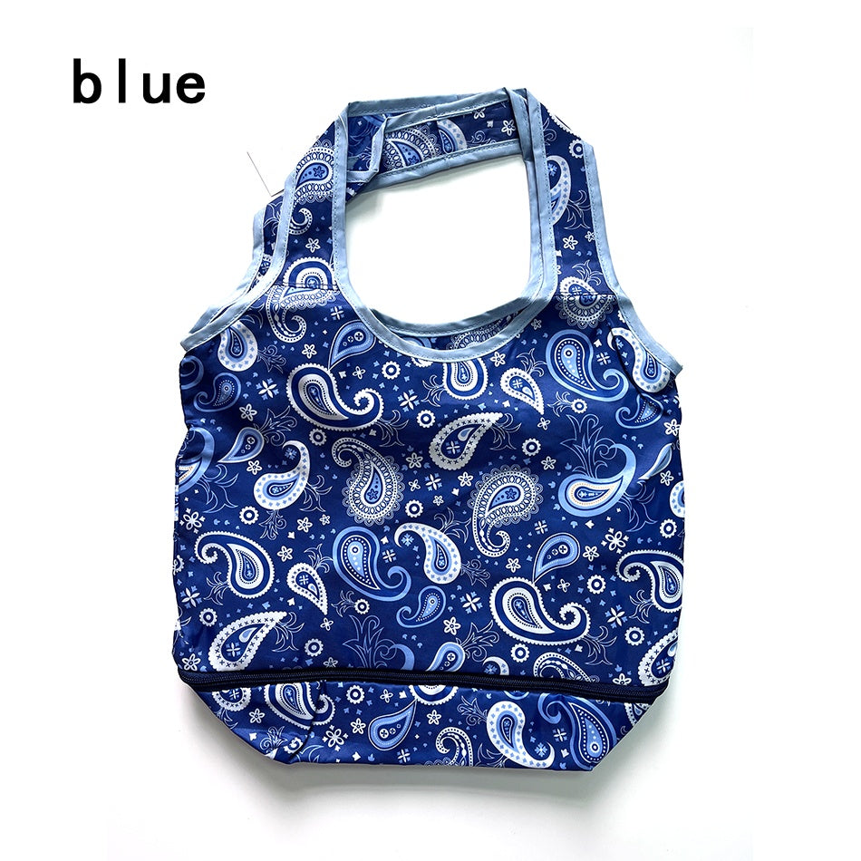 Reusable Shopping Bag Retractable Zipper Foldable Storage Tote Bag Eco-Friendly